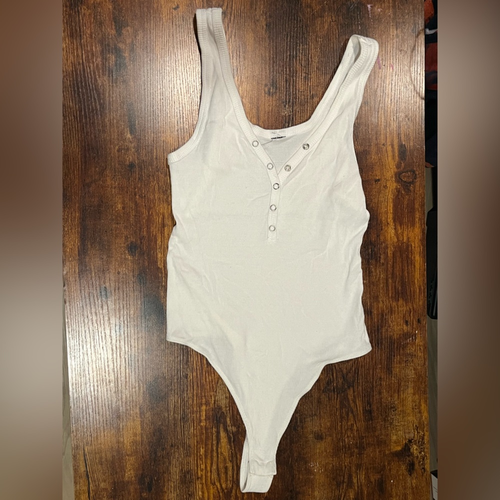 White Tank Bodysuit, Thong, Size Med.
